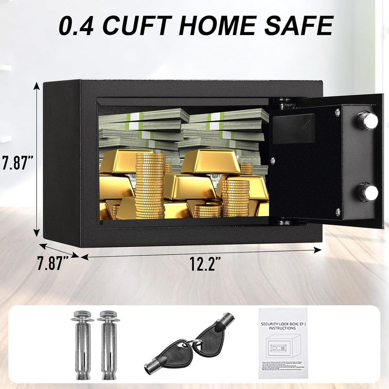 Tenamic Fireproof Safe Box 0.4 Cuft Electronic Digital Security Box, Keypad Small Lock Box Cabinet Safes with Internal Light, Solid Alloy Steel Office Hotel Home Mini Safe with 2 Passwords, Black - Image 2